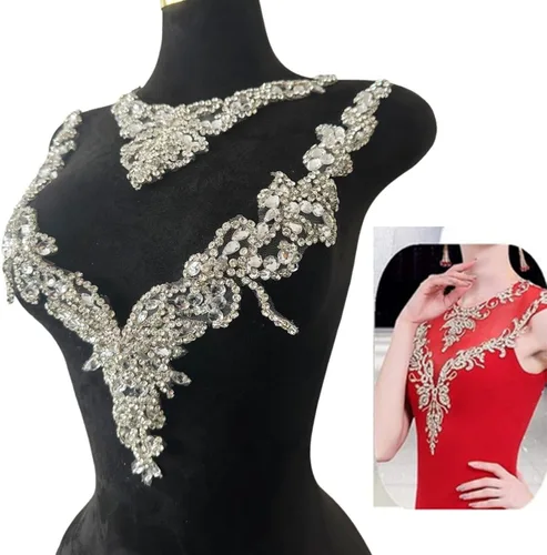 Miniatura 13 de Accesorios de apliques de encaje de diamantes de imitación hechos a mano puros cuentas de costura a mano piedras parches para vestido de novia