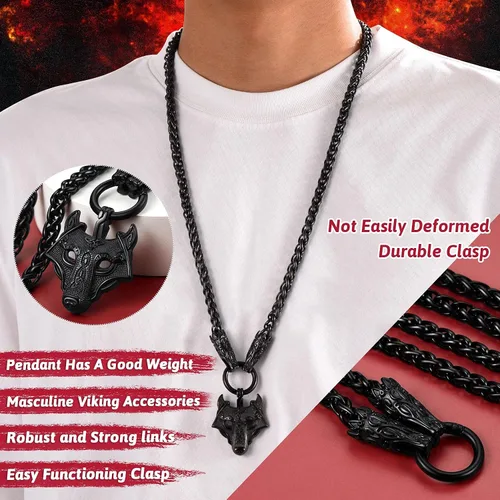 Miniatura 2 de FaithHeart Collar grueso de collar vikingo nórdico punk, de acero inoxidable, nudo celta, cabeza de lobo, amuleto, joyería de regalo