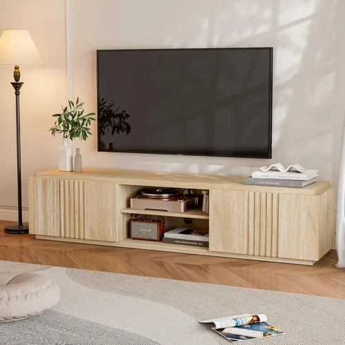 Miniatura 9 de BELLEZE Soporte de TV acanalado de 70 pulgadas para televisores de hasta 75 pulgadas, mesa consola central de entretenimiento multimedia con cajones