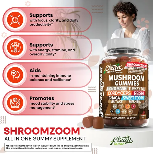 Miniatura 5 de Gomitas de hongos 15 en 1 con melena de león, cola de pavo Cordyceps Reishi Chaga Sweet Toot Maitake Meshima Poria Cocos Shiitake Tremella