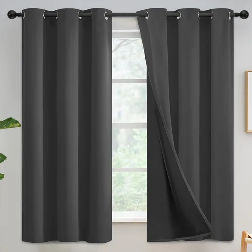 Miniatura 252 de Yakamok Cortinas negras, cortinas de ventana con aislamiento térmico y eficiencia energética para dormitorio, cortinas opacas completas y cortinas
