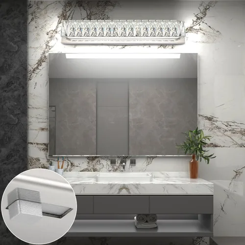 Miniatura 4 de Luces de tocador de cristal para baño, barra de luz LED de 18 W, accesorios de iluminación cromados modernos sobre espejo para baño de 22.8 pulgadas