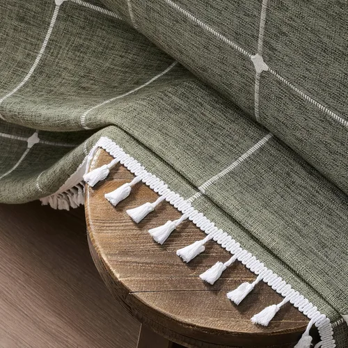 Miniatura 81 de ZeeMart - Mantel de mesa con diseño de cuadrícula boho y borlas (blanco roto, 132 cm x 132 cm), mantel de gran peso de lino a cuadros bordado