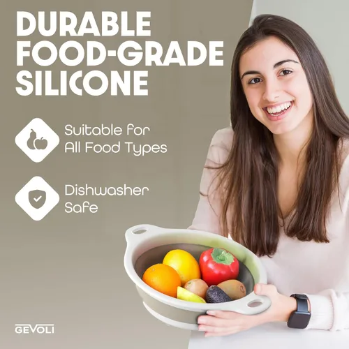 Miniatura 6 de Gevoli Coladores plegables (juego de 3) coladores de alimentos con base de drenaje de agua sobre el fregadero para pasta, frutas y verduras, Blanco