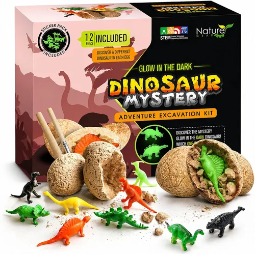 Nature Gear Kit de excavación de dinosaurios para niños, kit de excavación de huevos de dinosaurio, kit educativo de excavación de huevos con 12