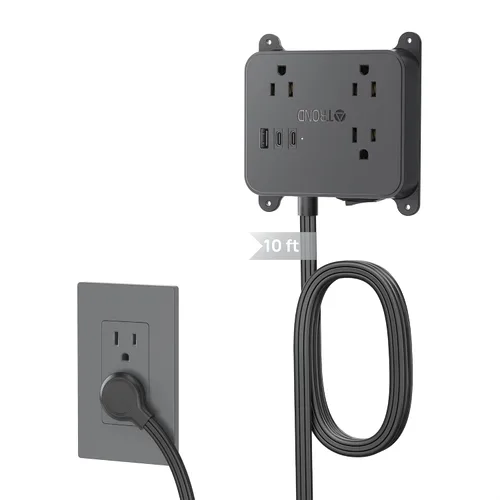 Miniatura 14 de TROND Cable de Extensión Plano Ultra Delgado, Regleta de Alimentación de Enchufe Plano con 3 Cargadores USB, 3 Salidas de CA Estación de Carga