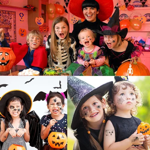 Miniatura 6 de XIYOKA 80 piezas de tatuajes temporales de telaraña de Halloween, kit de maquillaje de Halloween para mujeres adultas, tatuajes faciales realistas