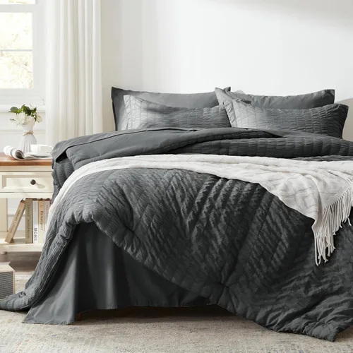 Miniatura 31 de Zzlpp Juego de edredón King de 7 piezas, ropa de cama de seersucker naranja quemado en una bolsa con sábanas, juegos de ropa de cama ligeros con 1