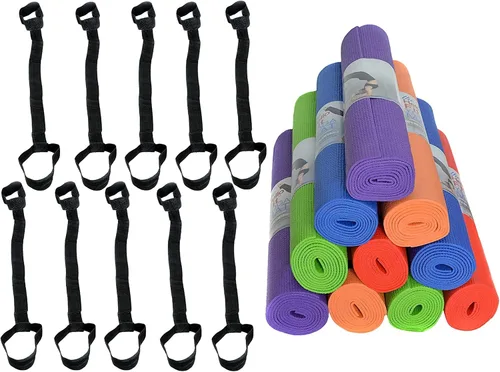 Miniatura 8 de Paquete de 10 tapetes de yoga con correa de transporte, tapete de ejercicio antideslizante de 68 x 24 pulgadas, tapete de gimnasio de 0.157 pulgadas