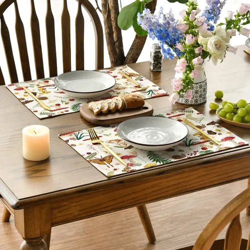 Miniatura 3 de Artoid Mode Juego de 4 manteles individuales modernos de hongos beige de 12 x 18 pulgadas para decoración de fiestas, cocina, comedor