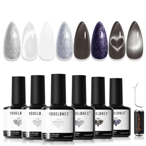Miniatura 30 de modelones - Juego de 6 esmaltes en gel, tonos verano, rosa, rosa fuerte, rosa neón, blanco, magenta, de suave claro a oscuro,arte para amantes