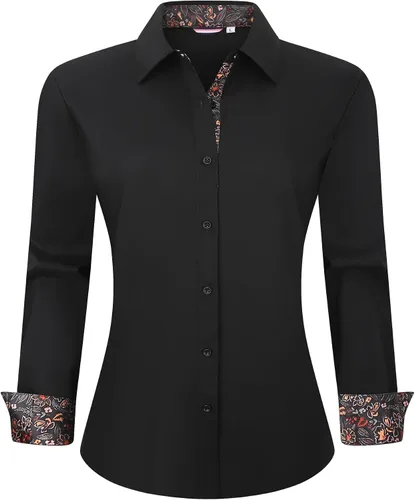 Miniatura 4 de Damipow Camisas de vestir para mujer, sin arrugas, con botones, de manga larga, blusas para el trabajo profesional