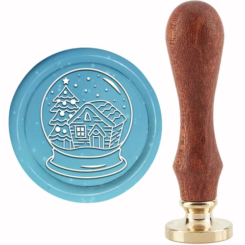 CRASPIRE Sello de Cera de Bola de Cristal Árbol de Navidad Iglú Sello de Sellado Feliz X’Mas EVE 30mm/1.18pulg Sello de Sellado con Cabeza de Latón