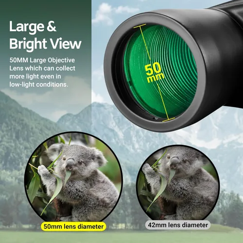 Miniatura 7 de AOMEKIE Prismáticos profesionales de alta potencia BAK4 de 10 x 50 para adultos, lente FMC de tamaño completo, impermeable, HD para observación