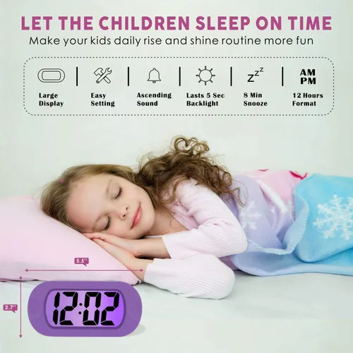 Miniatura 2 de Plumeet Reloj Despertador para Niños Grande Reloj Digital LCD de Viaje con Función de Repetición y Luz Nocturna - Sonido Ascendente y Tamaño de Mano