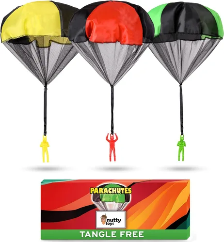 nutty toys Juguetes de paracaídas para niños – Paracaídas voladoras sin enredos para hombres, parte superior interior y exterior para 3, 4, 5, 6, 7,