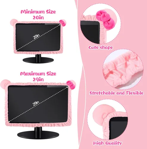 Miniatura 2 de Remagr 1 pieza Funda para monitor de computadora de 20 a 29 pulgadas con diseño de orejas de gato, cubierta de polvo para monitor rosada y peluda