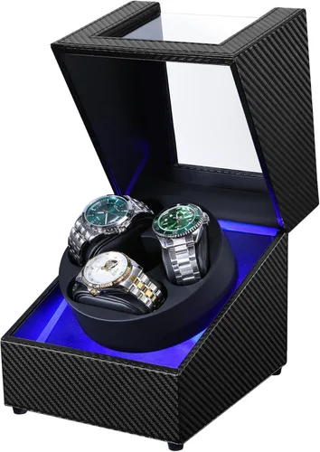 Miniatura 9 de Bobinador de relojes Anyasun para relojes automáticos, caja de bobinador de 3 relojes con pantalla LED, motor japonés ultra silencioso, 4 modos