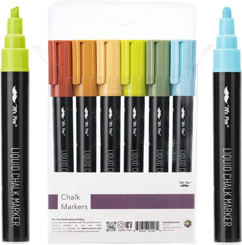 Mr. Pen - Marcadores de tiza, paquete de 6 colores surtidos, 8 etiquetas, marcadores para pizarra y vidrio, rotuladores de tiza líquida, borrables