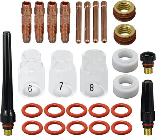 Miniatura 8 de RIVERWELD 15pcs TIG Stubby Gas Lens Collets cuerpo 17GL116 10N23S (1/16" y 0.063 in) 17GL332 10N24S (3/32" y 0.094 in) Taza de cerámica 53N59 53N61S
