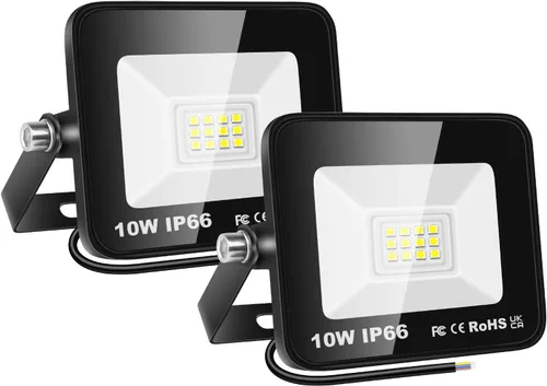 SKYWORLD Paquete de 2 focos LED de 10 W para exteriores, luces de seguridad de 1000 lúmenes, lámpara exterior de 6000 K, luz blanca diurna, IP66,