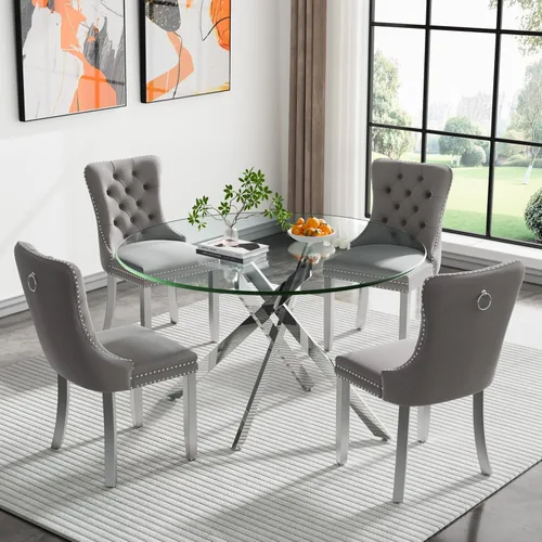 Miniatura 38 de HomVent Juego de mesa de comedor redonda de vidrio de 3 piezas, juego de mesa de comedor de vidrio templado para 2 mesas de cocina con 2 sillas