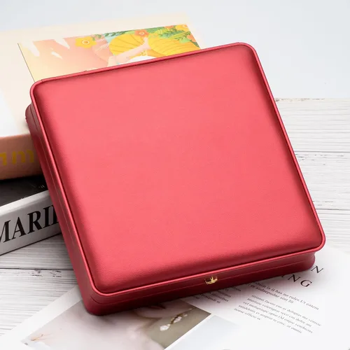 Miniatura 5 de Cadena larga de perlas PU collar caja de regalo vitrina soporte de almacenamiento (rojo)