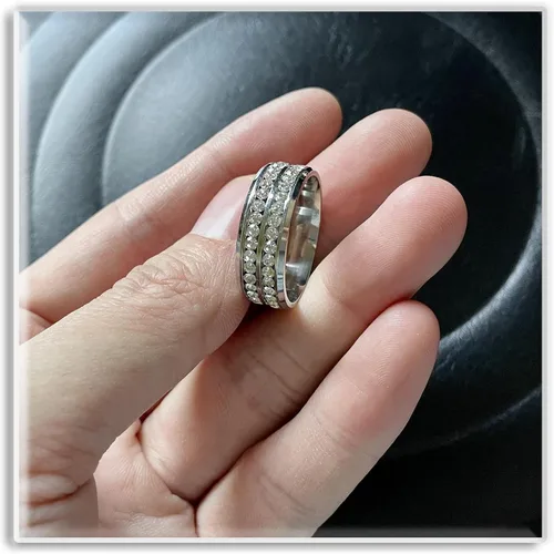 Miniatura 5 de Xusamss Anillo de banda de cristal de doble fila de acero inoxidable de moda