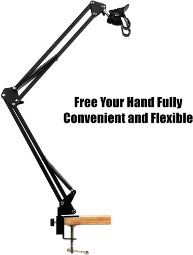 Miniatura 9 de soporte articulado brazo soporte mesa flexible rotación 360 ° teléfono celular clip titular para todos los teléfonos inteligentes micrófono