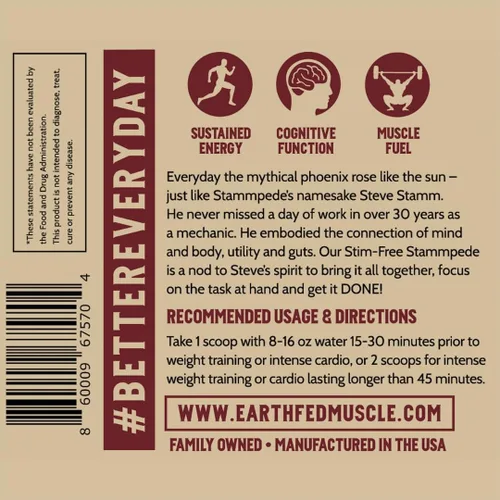 Miniatura 7 de Earth Fed Muscle Stampede sin estimulantes antes del entrenamiento, cereza agria, estimulante y sin cafeína, aumenta la energía, la resistencia