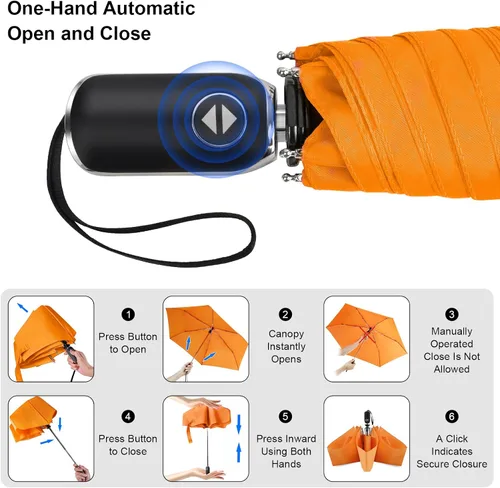 Miniatura 47 de LEAGERA Paraguas de viaje compacto para bolso, mango plano, impermeable para lluvia ligera