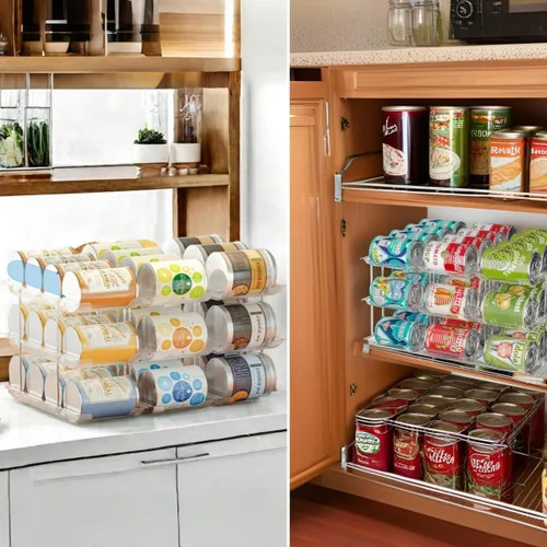 Miniatura 5 de Organizador de latas para despensa, 3 juegos de 4 niveles, organizador de almacenamiento de latas, organizador de latas de soda para refrigerador