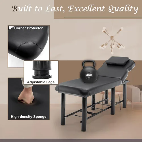 Miniatura 5 de Cama de masaje profesional estacionaria ajustable, cama de spa de 73 x 27.5 pulgadas, mesa de terapia física con cama de salón de espuma