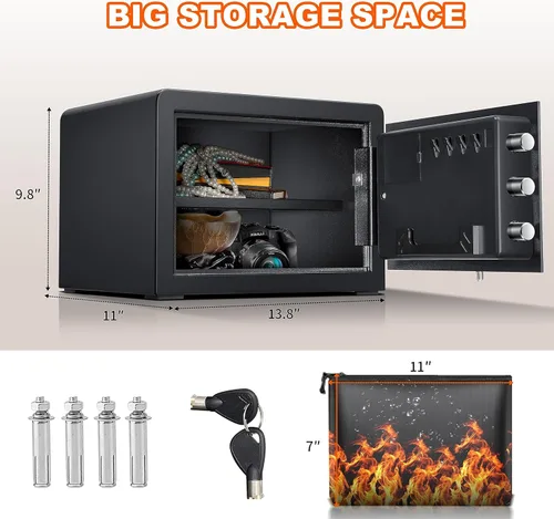 Miniatura 2 de Caja fuerte ignífuga para el hogar de 1.0 pies cúbicos con bolsa de documentos ignífuga, caja fuerte de seguridad digital con estante extraíble