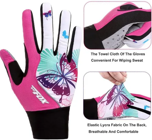 Miniatura 3 de DuShow Guantes de ciclismo para mujer, guantes de entrenamiento florales rosas para mujer, guantes de ciclismo de dedo completo, guantes