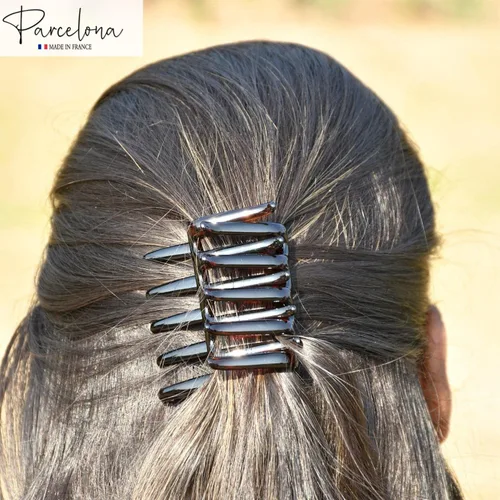 Miniatura 6 de Parcelona Cangrejo francés entrelazado marrón mediano 2 1/4 pulgadas celuloide antideslizante coleta clips flexibles resistentes pinzas para el pelo