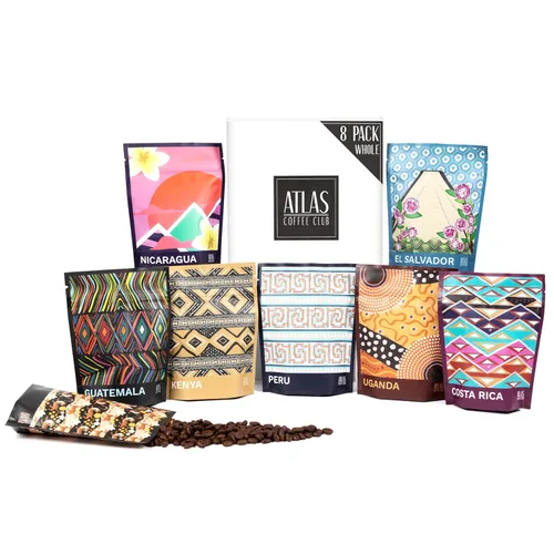 Atlas Coffee Club World of Coffee Discovery Set - Muestra de regalo de café gourmet, paquete de 8 cajas variadas de los mejores cafés de origen