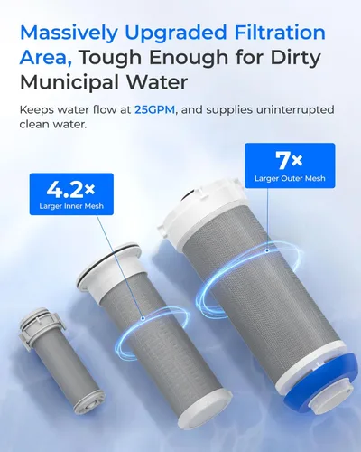 Miniatura 6 de Waterdrop Mega Filtro de sedimento giratorio, sistema de filtro de agua reutilizable actualizado para toda la casa con retrolavado para agua