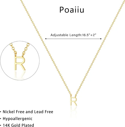 Miniatura 5 de Collar con inicial para mujer, chapado en oro de 14 quilates, delicado collar con dije de inicial, gargantilla simple y a la moda, collar