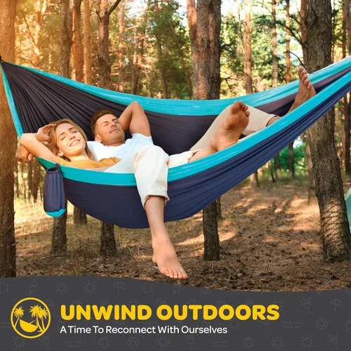 Miniatura 2 de Hamaca Duradera con Capacidad de 500 lb, Silla Hamaca de Camping de Nylon - Tamaños Doble o Individual con Correas para Árboles y Bolsa de Verde