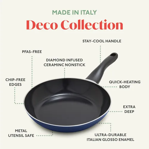 Miniatura 4 de Deco - Sartén antiadherente de 8 pulgadas, fabricada en Italia, cerámica de diamante, sin PFAS, apta para lavavajillas y utensilios de metal, Azul