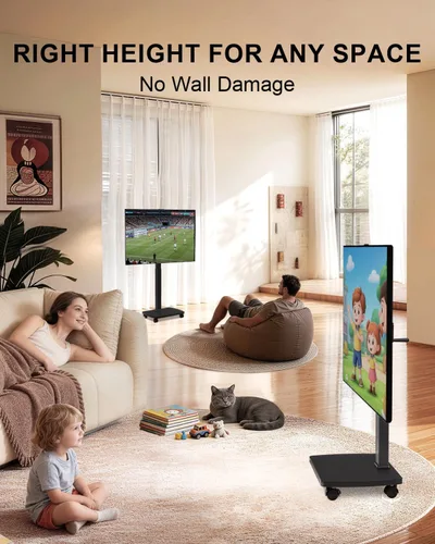 Miniatura 2 de WALI Soporte de TV rodante con manivela de mano, soporte de televisión alto móvil con ruedas para televisores de 30 a 70 pulgadas de hasta 110