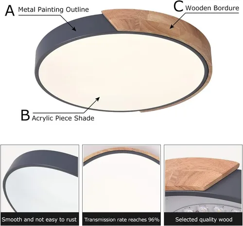Miniatura 6 de EDISLIVE Lámpara de Techo Regulable de 19 pulgadas Moderna Minimalista LED de Forma Redonda de Madera, Metal y Acrílico, Lámpara de Techo de Montaje