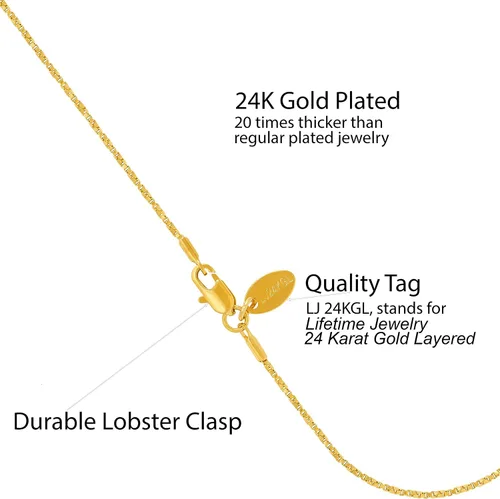 Miniatura 3 de LIFETIME JEWELRY Tobillera de cadena de caja trenzada para mujeres y hombres, chapada en oro real de 24 quilates, Metal, no aplica