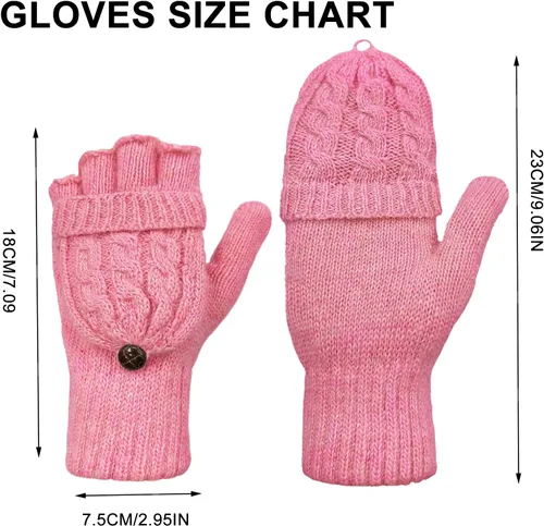 Miniatura 41 de Beurlike Guantes de invierno para mujer, de lana cálida, a prueba de viento, convertibles, sin dedos