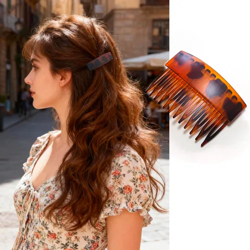 Miniatura 6 de Peine lateral de pelo francés pequeño de 2.7 pulgadas curvado decorativo torcido irrompible, pinzas de pelo mate fuerte para mujer, 3