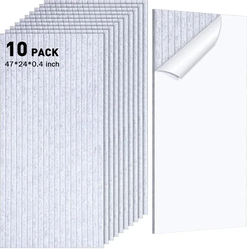 Miniatura 8 de Paquete de 10 paneles acústicos de pared de 47 x 24 pulgadas, grandes paneles autoadhesivos de absorción de sonido para el hogar, dormitorio, sala