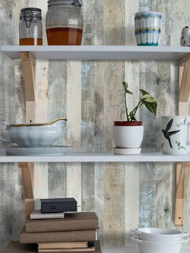 Miniatura 6 de Sevalo Papel de contacto de madera Shiplap para despegar y pegar, 15.7 pulgadas de ancho, 78.7 pulgadas de largo, papel de contacto de grano