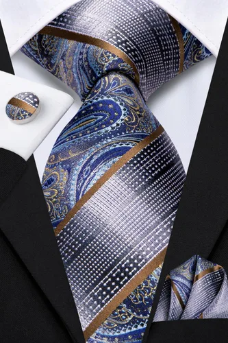 Miniatura 50 de Dubulle Corbata tejida de cachemira para hombre y gemelos de pañuelo para hombre, conjunto de gemelos para boda formal y negocios