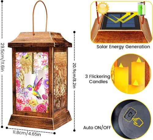 Miniatura 3 de Faroles Solares de Colibrí para Colgar al Aire Libre, Luces Solares de Metal y Vidrio para Decoración de Jardín, Regalos para Mujeres, Mamá